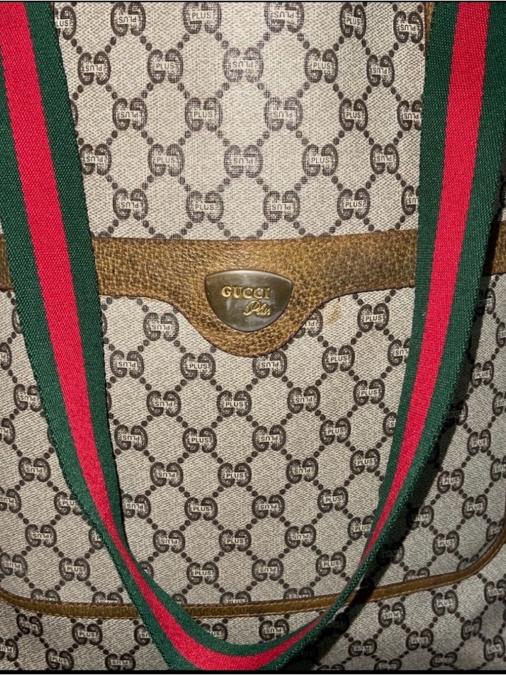 Gucci Beige Brown GG Canvas Tote with Green-Red Straps - Picture 2 of 10